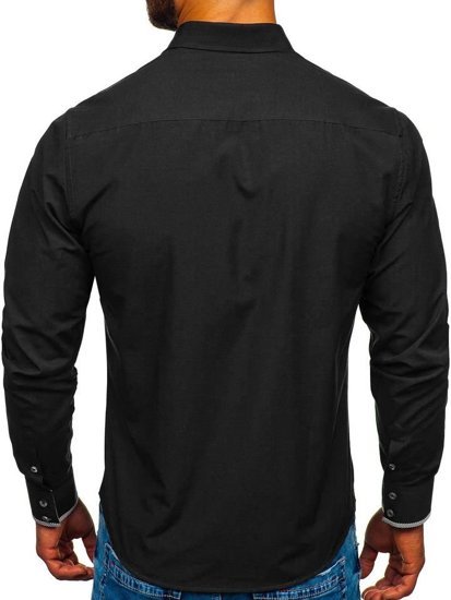 Čierna pánska elegantná košeľa s dlhými rukávmi BOLF 4713