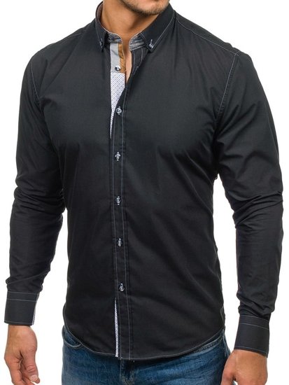 Čierna pánska elegantná košeľa s dlhými rukávmi BOLF 5777
