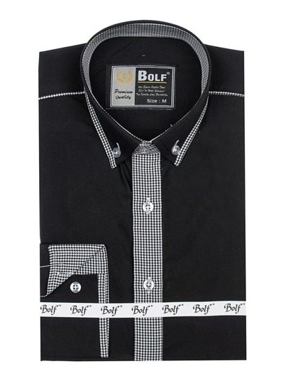 Čierna pánska elegantná košeľa s dlhými rukávmi BOLF 5800