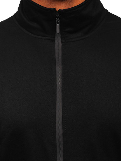 Čierna pánska mikina na zips so stojačikovým golierom Bolf B069