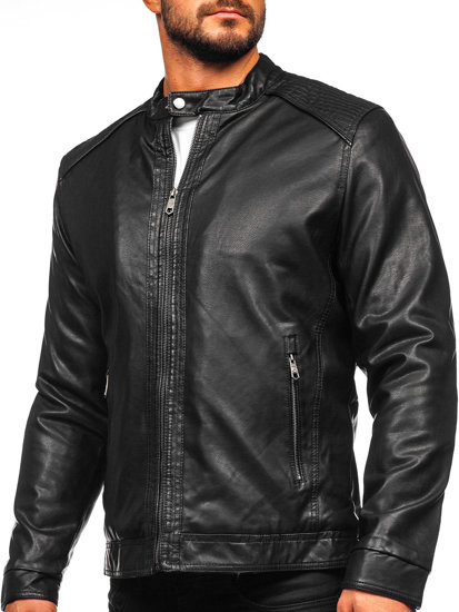 Čierna pánska zateplená motorkárska koženková bunda Bolf 92532