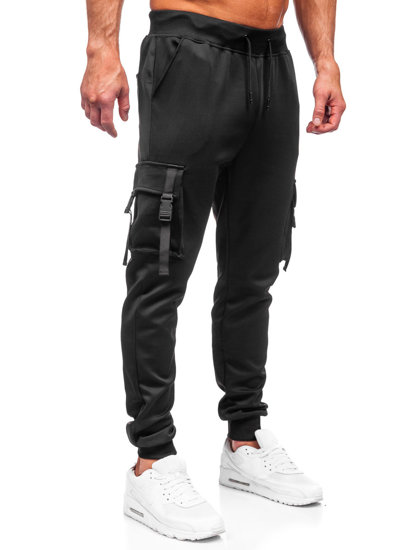 Čierne pánske teplákové jogger nohavice s cargo vreckami Bolf 8K1117