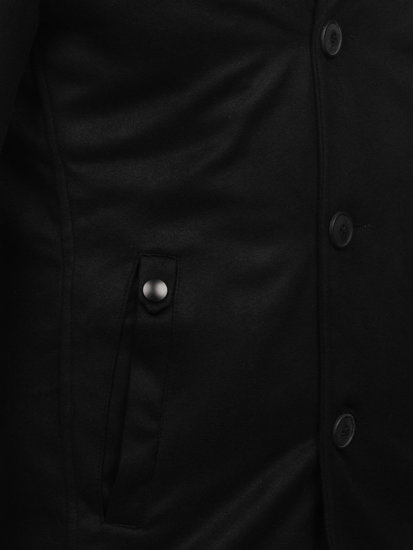 Čierny pánsky zimný kabát s odopínateľným prídavným stojačikovým golierom Bolf M3137