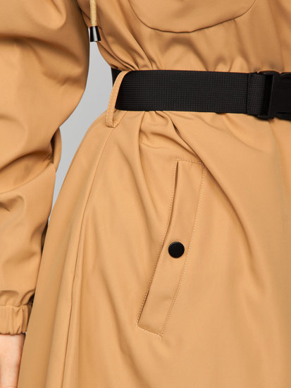 Hnedá dámska dlhá prechodná bunda a kabát 2v1 s kapucňou Bolf AG5019