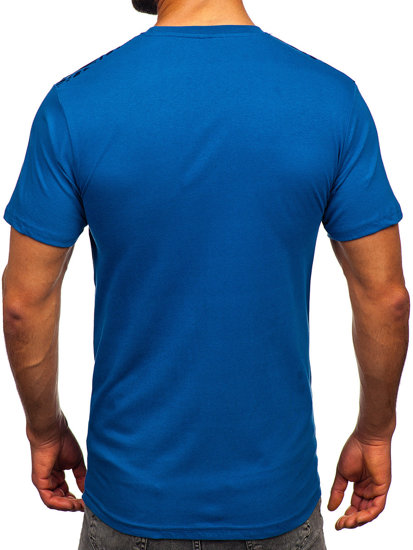 Modré pánske bavlnené tričko s potlačou Bolf 14720