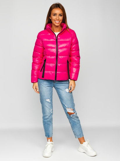 Ružová dámska prešívaná zimná bunda bez kapucne Bolf 23061
