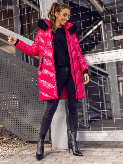 Ružová dámska prešívaná zimná bunda s kapucňou Bolf 23069