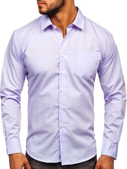 Svetlofialová pánska elegantná košeľa s dlhými rukávmi Bolf 0003