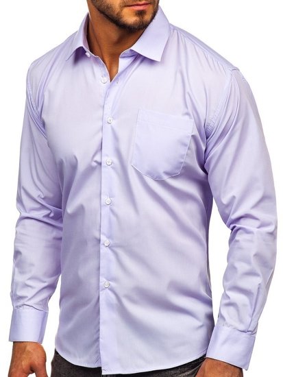Svetlofialová pánska elegantná košeľa s dlhými rukávmi Bolf 0003