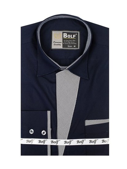 Tmavomodrá pánska elegantná košeľa s dlhými rukávmi BOLF 4713