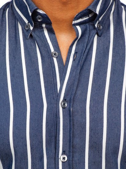 Tmavomodrá pánska pruhovaná košeľa s dlhými rukávmi Bolf 20730