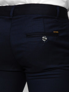 Atramentové pánske látkové chino nohavice s károvaným vzorom Bolf 0030