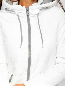 Biela, dlhá dámska prešívaná zimná bunda s kapucňou Bolf 7055
