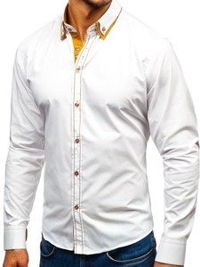 Biela pánska elegantá košeľa s dlhými rukávmi BOLF 3703