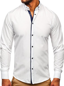 Biela pánska elegantná košeľa s dlhými rukávmi Bolf 7724-1
