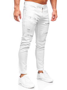 Biele pánske slim fit rifľové nohavice Bolf KX1181