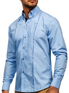 Blankytne modrá pánska košeľa s dlhými rukávmi Bolf 20725