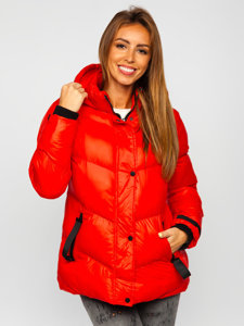 Červená dámska prešívaná zimná bunda s kapucňou Bolf 23065