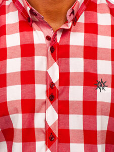 Červená pánska károvaná košeľa s krátkymi rukávmi BOLF 6522