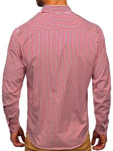 Červená pánska košeľa s dlhými rukávmi, s pruhovaným vzorom Bolf 20726