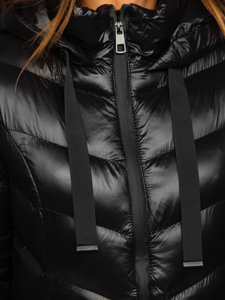 Čierna dámska prešívaná zimná bunda s kapucňou Bolf 23066