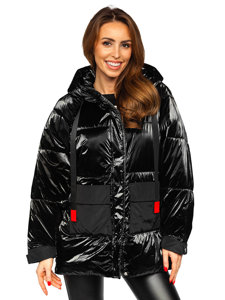 Čierna dámska prešívaná zimná bunda s kapucňou Bolf P6636