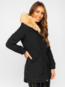 Čierna dámska zimná bunda parka s kapucňou Bolf 7034