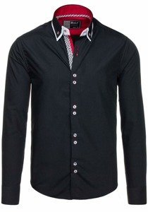 Čierna pánska elegantná košeľa s dlhými rukávmi BOLF 5818
