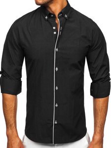 Čierna pánska košeľa s dlhými rukávmi Bolf 20721