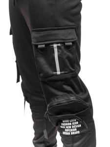 Čierne pánske teplákové jogger nohavice s cargo vreckami Bolf HS7176