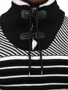 Čierny hrubý pánsky pulóver so stojačikovým golierom Bolf 2000
