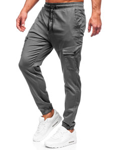 Grafitové pánske látkové jogger nohavice s cargo vreckami Bolf 384A
