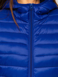 Kobaltová modrá dámska prešívaná prechodná bunda s kapucňou Bolf 20313