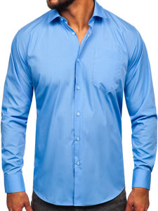 Modrá pánska elegantná košeľa s dlhými rukávmi Bolf M14