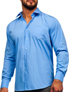 Modrá pánska elegantná košeľa s dlhými rukávmi Bolf M14
