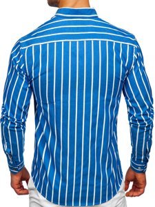 Modrá pánska pruhovaná košeľa s dlhými rukávmi Bolf 20730